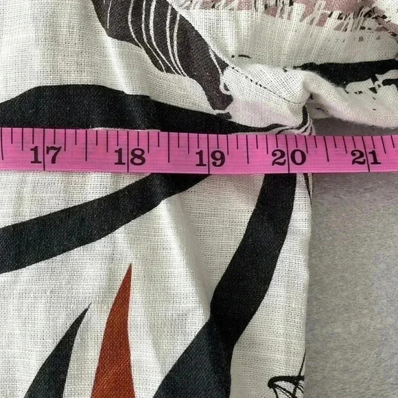 [Size4]Maloka Linen Blend  Button Down Black Lily Sketch Art light Jacket/Blouse - Picture 9 of 11